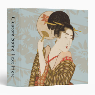Vintage Japanese Geisha Girl in Kimono with Fan 3 Ring Binder