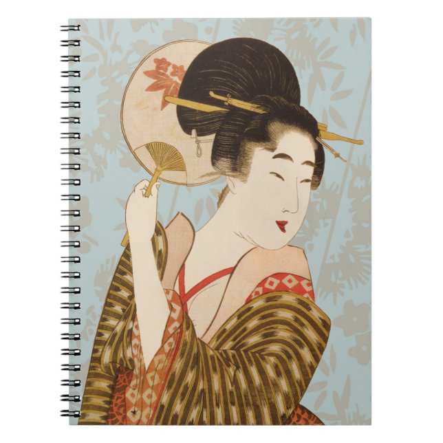 Vintage Japanese Geisha Girl in Kimono with Fan Notebook (Front)