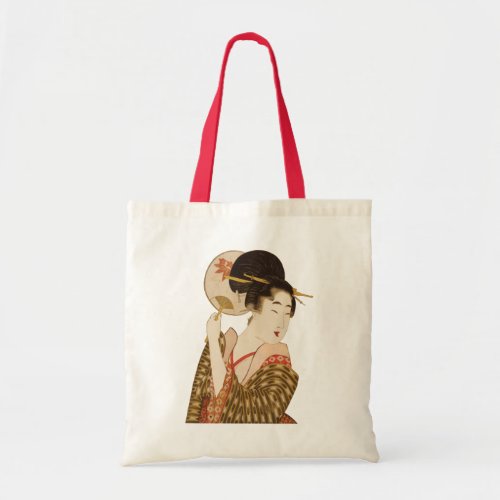 Vintage Japanese Geisha Girl in Kimono with Fan Tote Bag