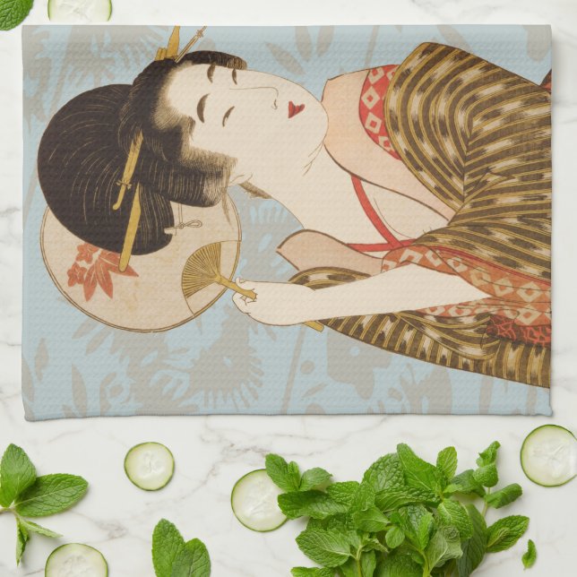 Vintage Japanese Geisha Girls in Kimonos Kitchen Towel (Folded)
