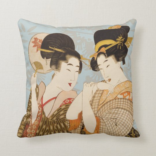 Vintage Japanese Geisha Girls in Kimonos Throw Pillow