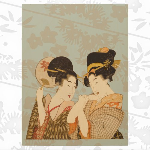 Vintage Japanese Geisha Girls in Kimonos Wood Wall Art
