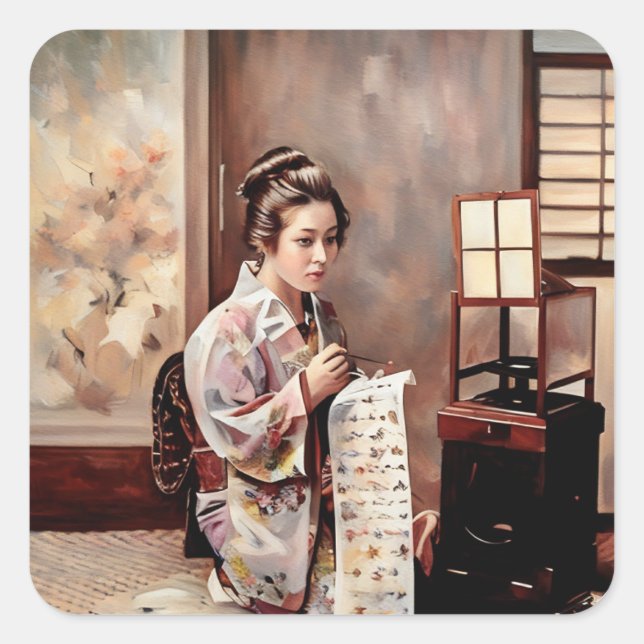 Vintage Japanese Geisha - Letter Writer Sticker (Front)