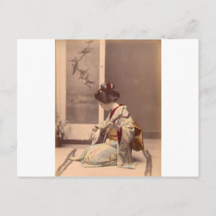 Vintage Japanese geisha playing the shamisen Postcard