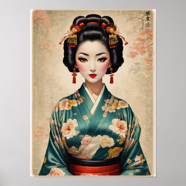 Vintage Japanese Geisha Portrait Poster (Front)