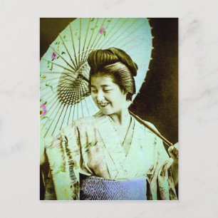 Vintage Japanese Geisha Posing Favorite Parasol Postcard
