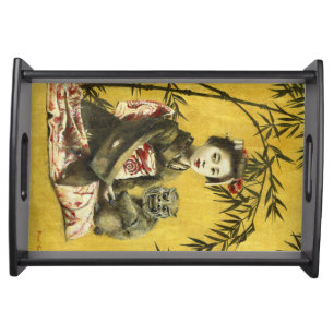 Vintage Japanese Geisha Serving Tray
