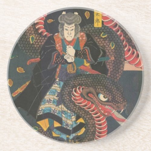 Vintage Japanese Giant Snake Woodblock Print Coaster