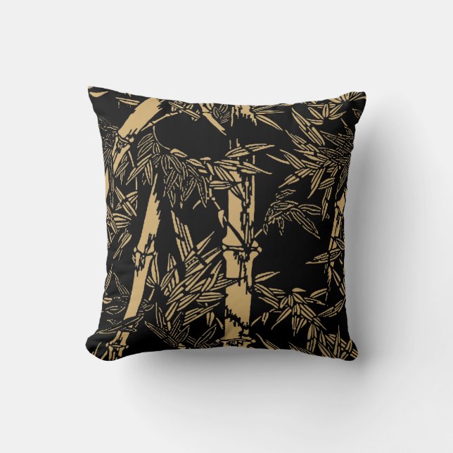Vintage Japanese Golden Bamboo Throw Pillow (Front)