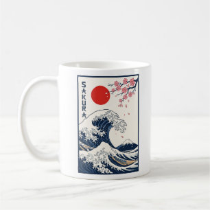 Vintage Japanese Great Wave Cherry Blossom Art Coffee Mug