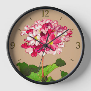 Vintage Japanese Hydrangea. Pink and Green Clock
