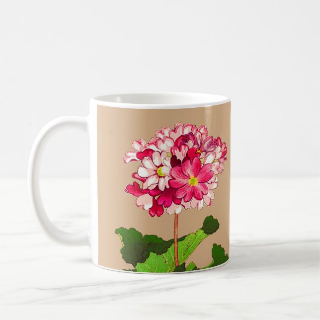 Vintage Japanese Hydrangea. Pink and Green Coffee Mug (Left)