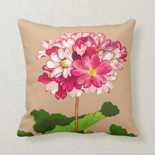 Vintage Japanese Hydrangea. Pink and Green Throw Pillow