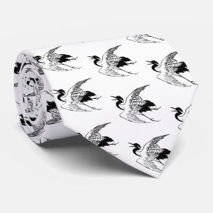 Vintage Japanese Ink Sketch of a Crane Neck Tie