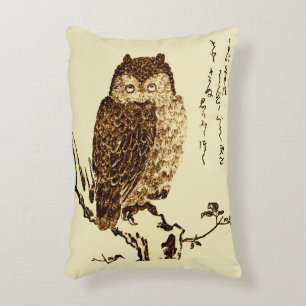 Vintage Japanese Ink Sketch of an Owl Accent Pillow
