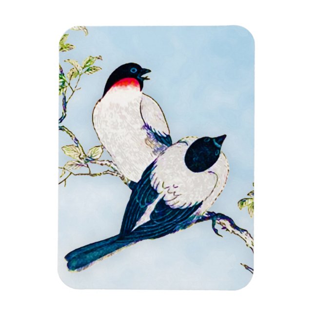 Vintage Japanese Ink Sketch of Finches Magnet (Vertical)