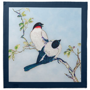 Vintage Japanese Ink Sketch of Finches Napkin