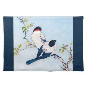 Vintage Japanese Ink Sketch of Finches Placemat