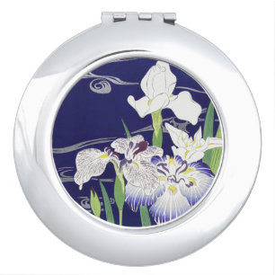 Vintage Japanese Iris Art Print Kogyo Tsukioka Compact Mirror