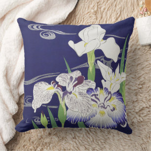 Vintage Japanese Iris Art Print Kogyo Tsukioka Throw Pillow