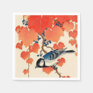 Vintage Japanese Jay Bird and Autumn Grapevine Paper Napkins