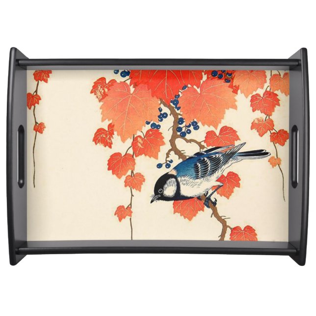 Vintage Japanese Jay Bird and Autumn Grapevine Serving Tray (Front)