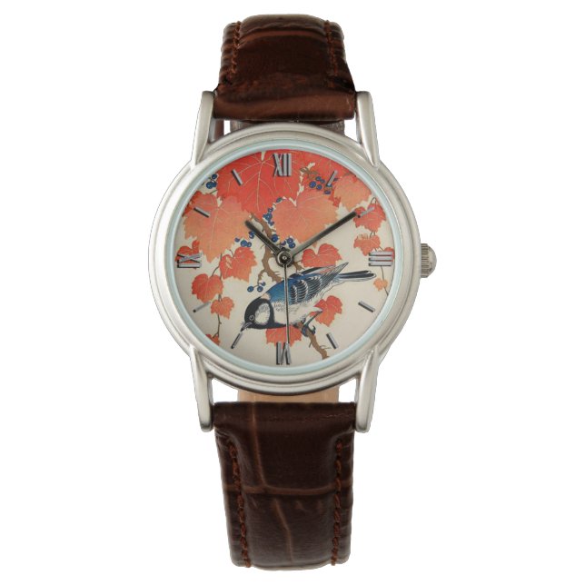 Vintage Japanese Jay Bird and Autumn Grapevine Watch (Front)