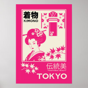 Vintage Japanese Kimono Fashion Illustration Poster