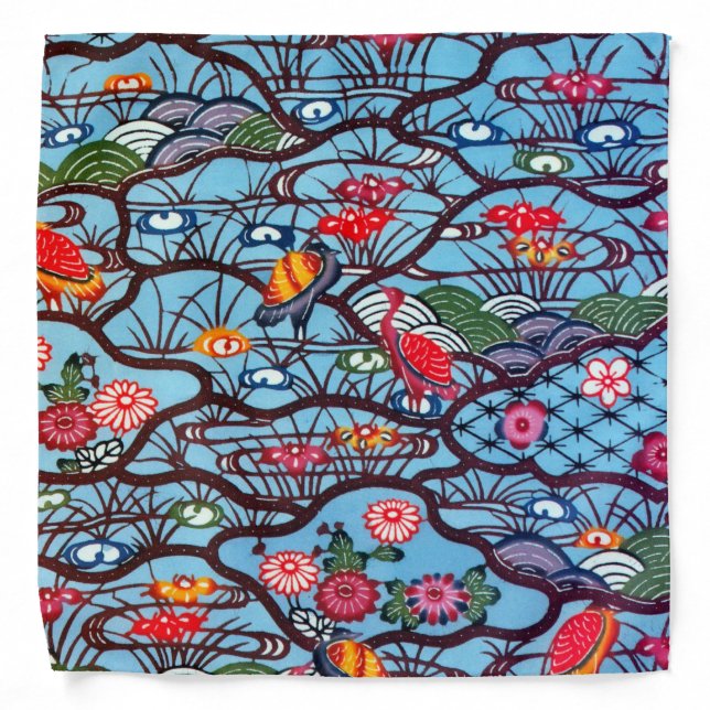 Vintage Japanese Kimono Textile (Bingata) Bandana (Front)