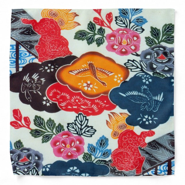 Vintage Japanese Kimono Textile (Bingata) Bandana (Front)