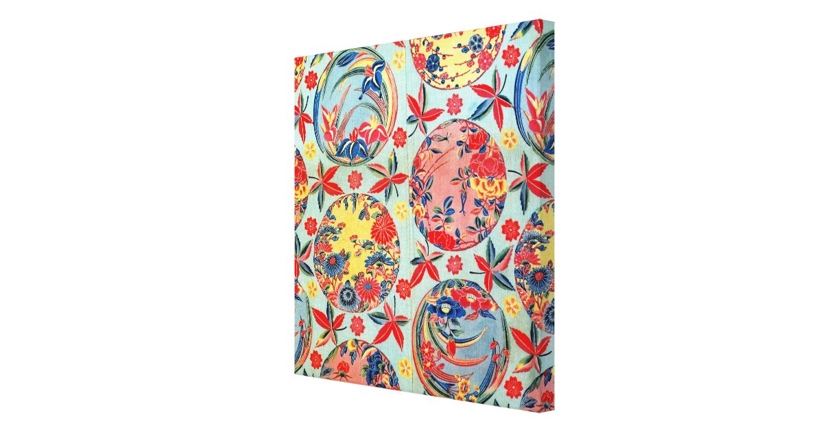 vintage japanese kimono textile bingata canvas print zazzle com