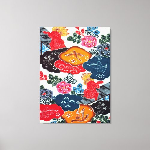 Vintage Japanese Kimono Textile Bingata Canvas Print