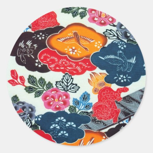 Vintage Japanese Kimono Textile Bingata Classic Round Sticker