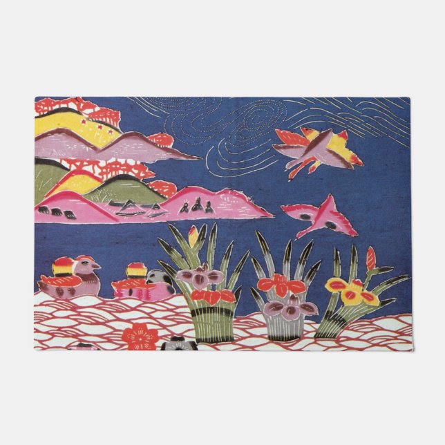 Vintage Japanese Kimono Textile (Bingata) Doormat (Front)