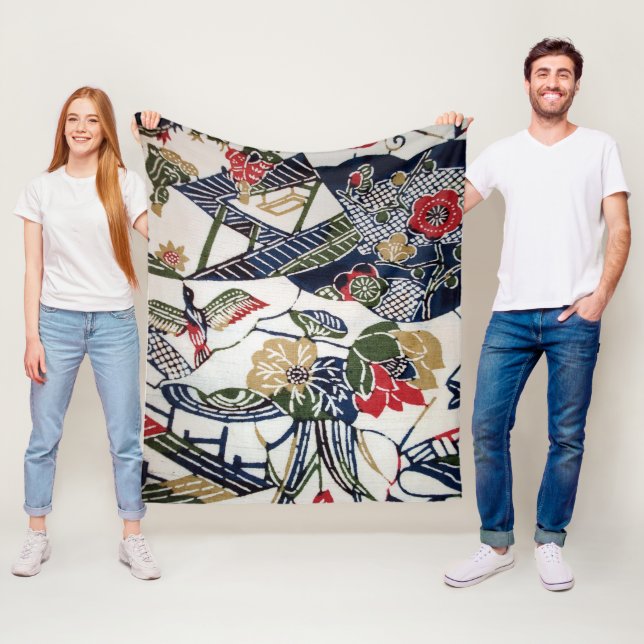 Vintage Japanese Kimono Textile (Bingata) Fleece Blanket (In Situ)