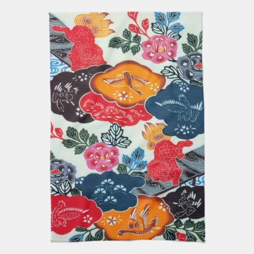 Vintage Japanese Kimono Textile Bingata Kitchen Towel