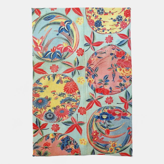 Vintage Japanese Kimono Textile (Bingata) Kitchen Towel (Vertical)