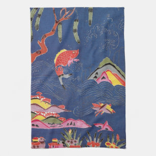 Vintage Japanese Kimono Textile (Bingata) Kitchen Towel