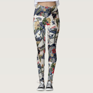 Vintage Japanese Kimono Textile (Bingata) Leggings