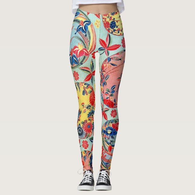 Vintage Japanese Kimono Textile (Bingata) Leggings (Front)