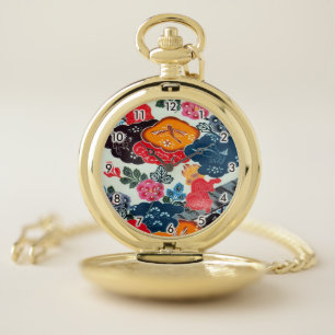 Vintage Japanese Kimono Textile (Bingata) Pocket Watch