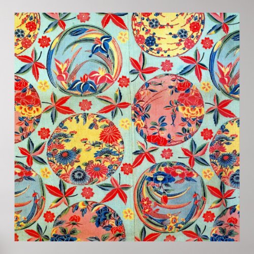 Vintage Japanese Kimono Textile Bingata Poster