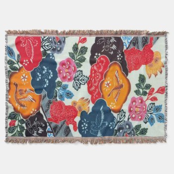 Vintage Japanese Kimono Textile (bingata) Throw Blanket by Wagaraya at Zazzle