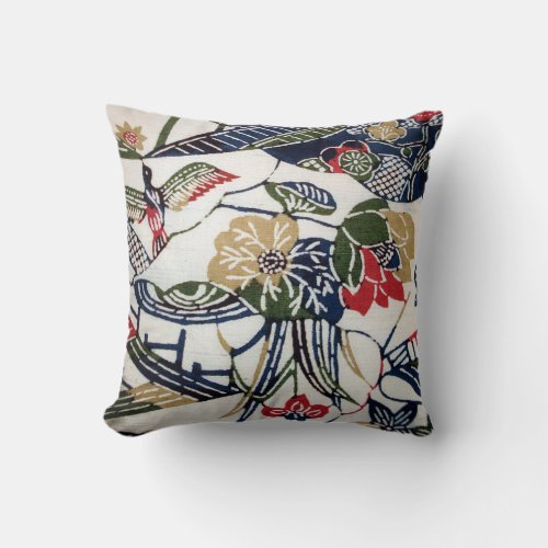 Vintage Japanese Kimono Textile Bingata Throw Pillow