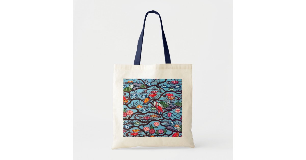 Bags  Traditional Okinawa Bingata Kimono Pattern Tote Bag From