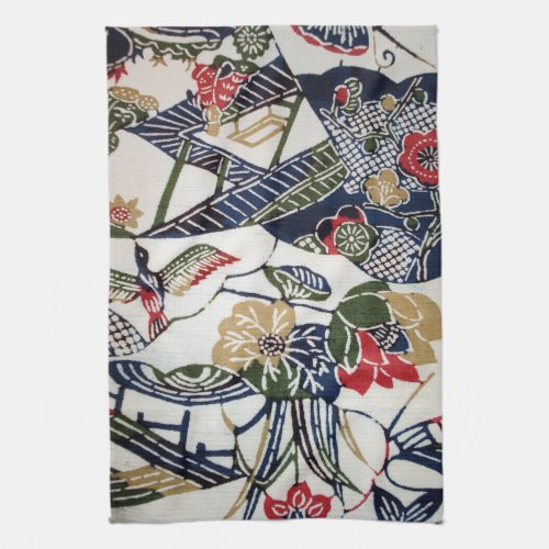 Vintage Japanese Kimono Textile Bingata Towel