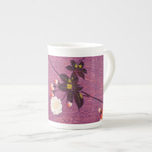 Vintage Japanese Kimono Textile, Cherry Blossoms Bone China Mug