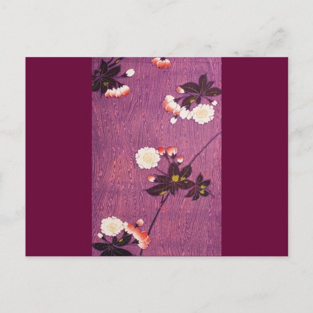 Vintage Japanese Kimono Textile, Cherry Blossoms Postcard (Front)