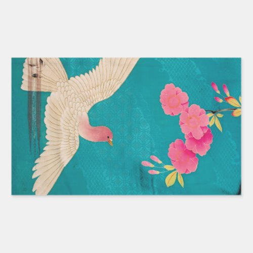 Vintage Japanese Kimono Textile Cherry Blossoms Rectangular Sticker