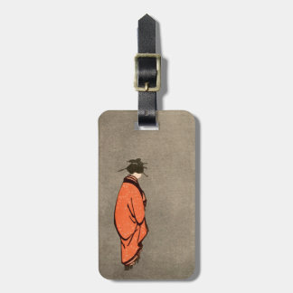 Vintage Japanese Kimono Woman Orange Looking Away Luggage Tag